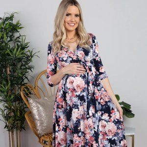 PinkBlush Navy Floral Maternity/Nursing Wrap Dress